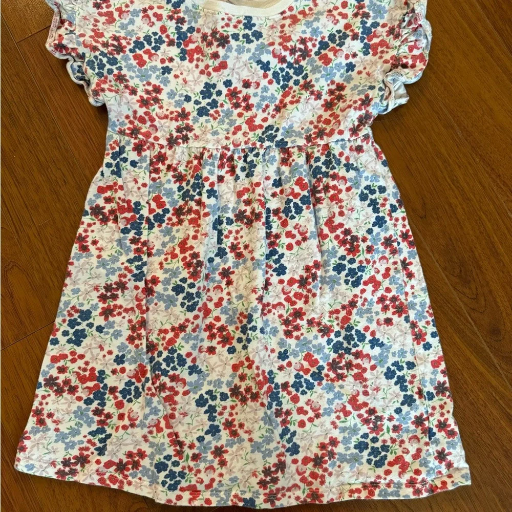 Old Navy Girls Floral Cotton Dress - Red & Blue Flowers on White 5T - Picture 2 of 4